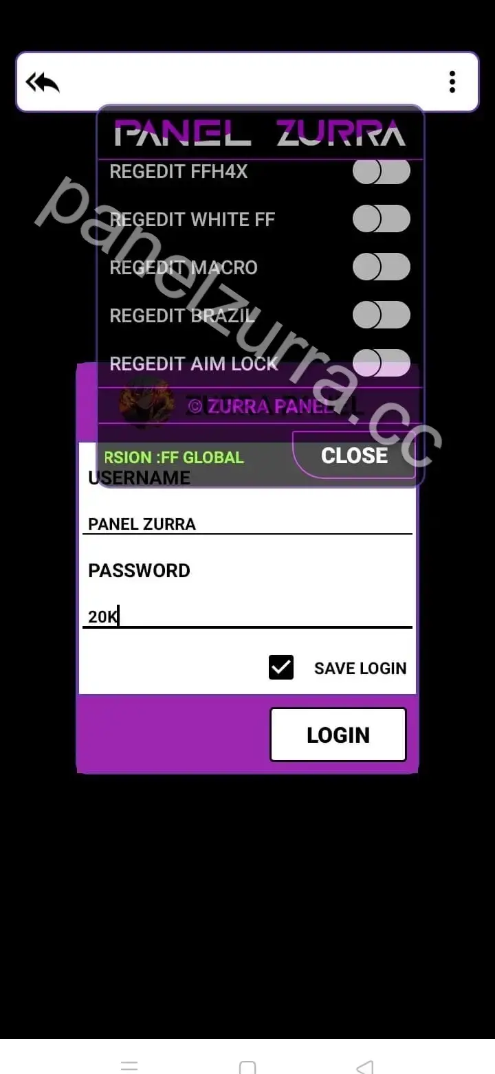 Screenshot of Panel Zurra In Game Cheats