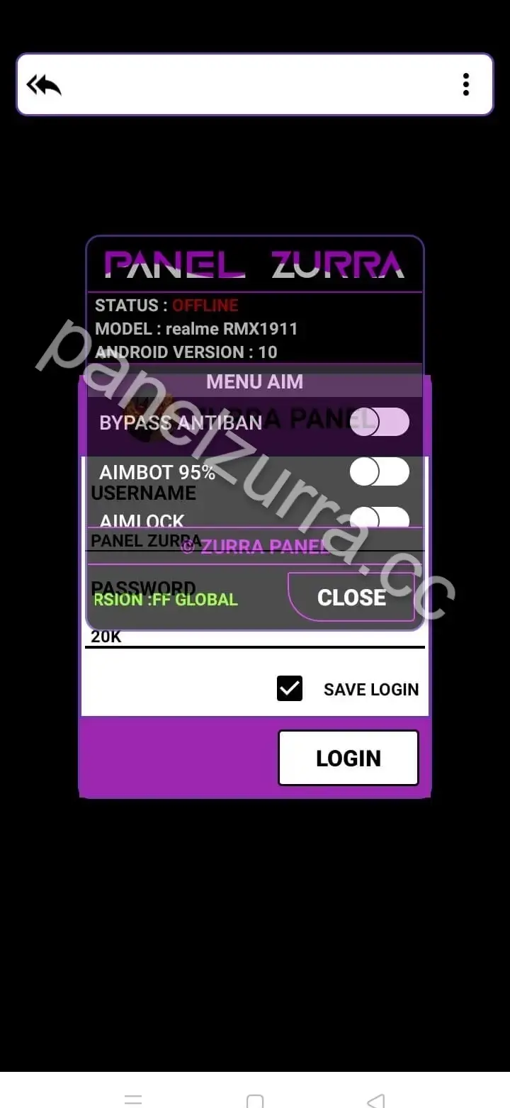 Screenshot of Panel Zurra No Recoil Hack